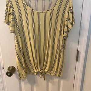 Yellow Striped with yellow and black short sleeve tie front top